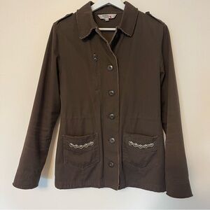 Gotha Love Women Blazer Embroidered Brown Cotton Unigue Button Up Lining Sz M